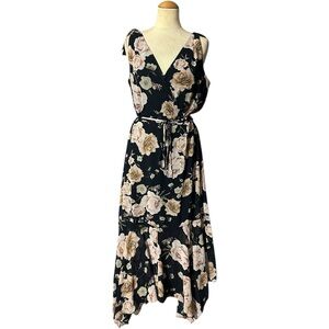 WHBM V Neck Midi Dress NWT Navy Floral Size 12